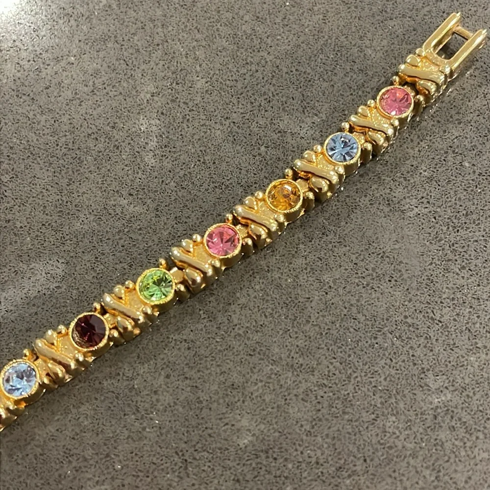 Gold Tone Multicolor Rhinestone Bracelet